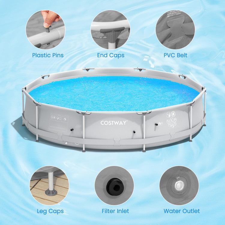 LazySwim™ Round Above Ground Swimming Pool With Pool Cover - Lazy Pro