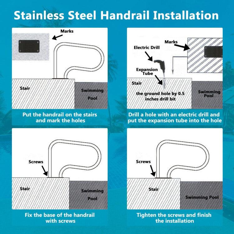 LazySwim™ Stainless Steel Swimming Pool Hand Rail with Base Plate - Lazy Pro