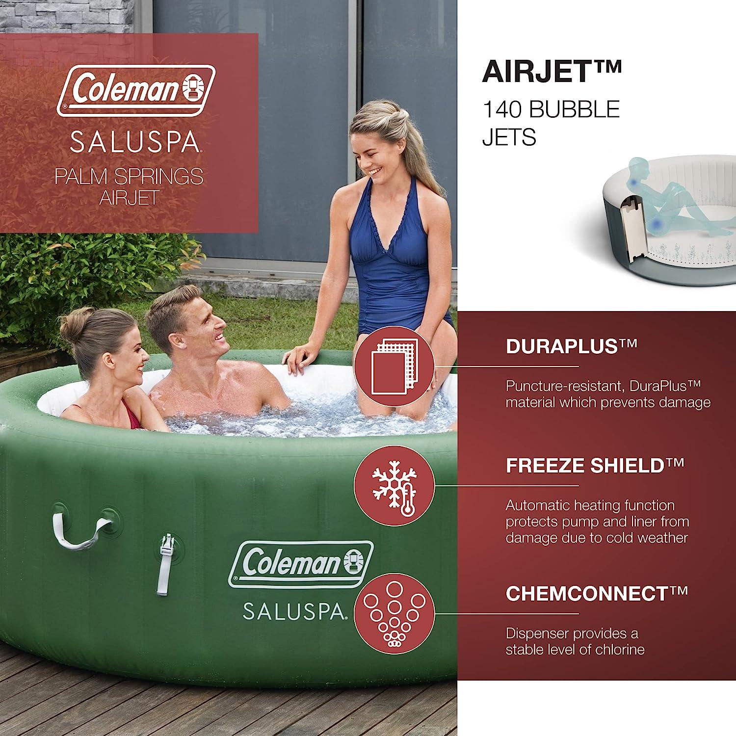 LazyTub™ SaluSpa Inflatable Hot Tub Spa | Portable Hot Tub with Heated Water System and 140 Bubble Jets - 4 People - Lazy Pro