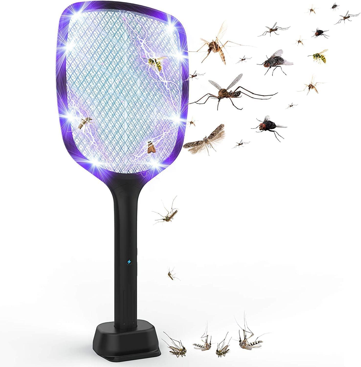 Electric Fly Swatter- Fly Zapper- Tennis Bug Zapper Racket- Battery Powered  Zapper- Electric Mosquito Swatter- Handheld Indoor & Outdoor- Non Toxic,  Safe for Humans & Pets