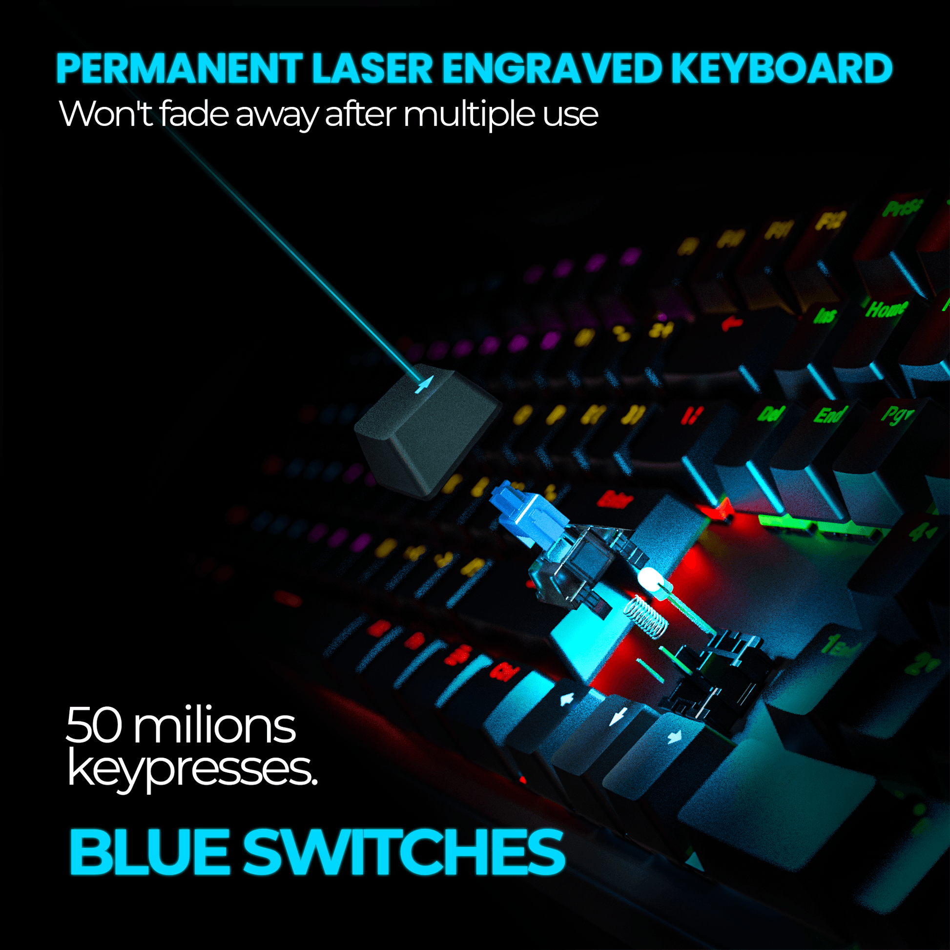 MECHANOID X107: Real Mechanical Gaming Keyboard, 107 Clicky Optical Switches, RGB Backlit - Lazy Pro