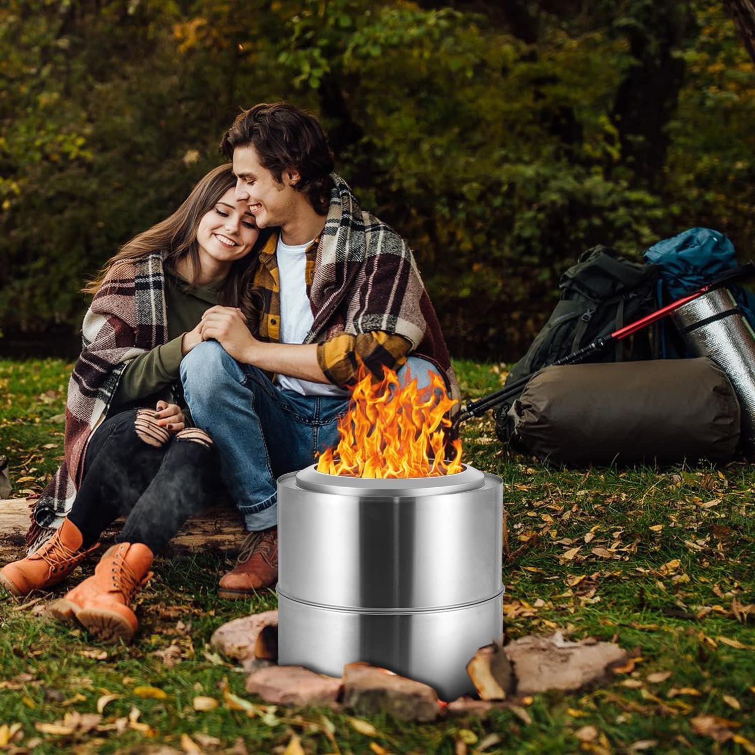 Stainless Steel smokeless Fire Pit, Outdoor Grill Wood Burning Portable Firepit Stainless Steel Picnic Camping Bonfire(15 Inch) - Lazy Pro