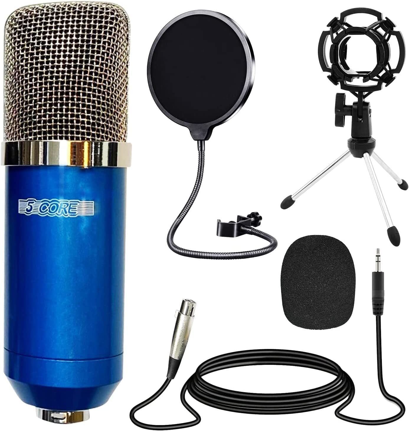 LazyPro™ XLR-5 Microphone Condenser Mic for Computer Gaming, Podcast & Tripod Stand Kit for Streaming 5 Core RM 7 BLU
