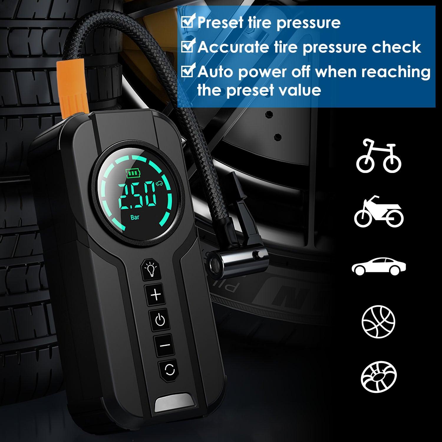 LazyPro F5 Car Tire Inflator Pump Portable Car Air Compressor Wireless Electric Air Pump 150 PSI with LED Light - Lazy Pro