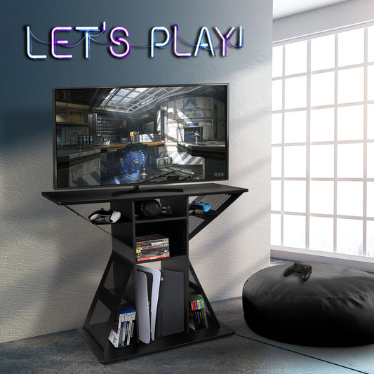LazyPro™ Atlantic-X Hub Media Stand Entertainment Center for Gaming, TV, Consoles, Streaming Devices, Black
