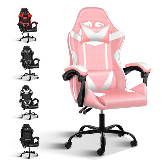 LazyGamer W7 - Racing Video Backrest for Girls and Seat Height Recliner Gaming Office High Back Computer Ergonomic Adjustable Swivel Chair, Without footrest, Pink/White