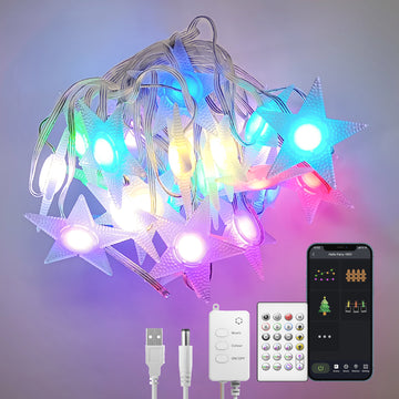LazyPro Dreamcolor Smart Star String Lights 16.4Ft 25 Stars Christmas String Lights App Control 20 Modes Music Sync RGBIC Twinkle Lights Waterproof For Bedroom Room Party Home Tree Indoor Outdoor Décor