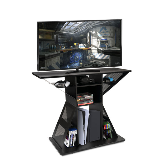 LazyPro™ Atlantic-X Hub Media Stand Entertainment Center for Gaming, TV, Consoles, Streaming Devices, Black
