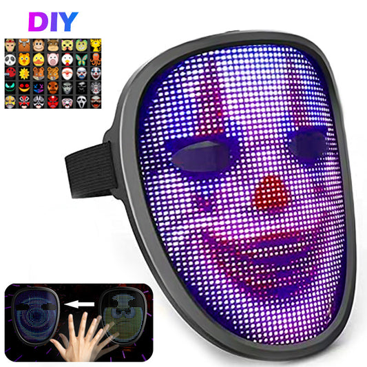 Bluetooth RGB Light Up LED Mask Face-Changing Glowing Mask App Control Mask Halloween Festival Carnival Party Childen Decor Gift