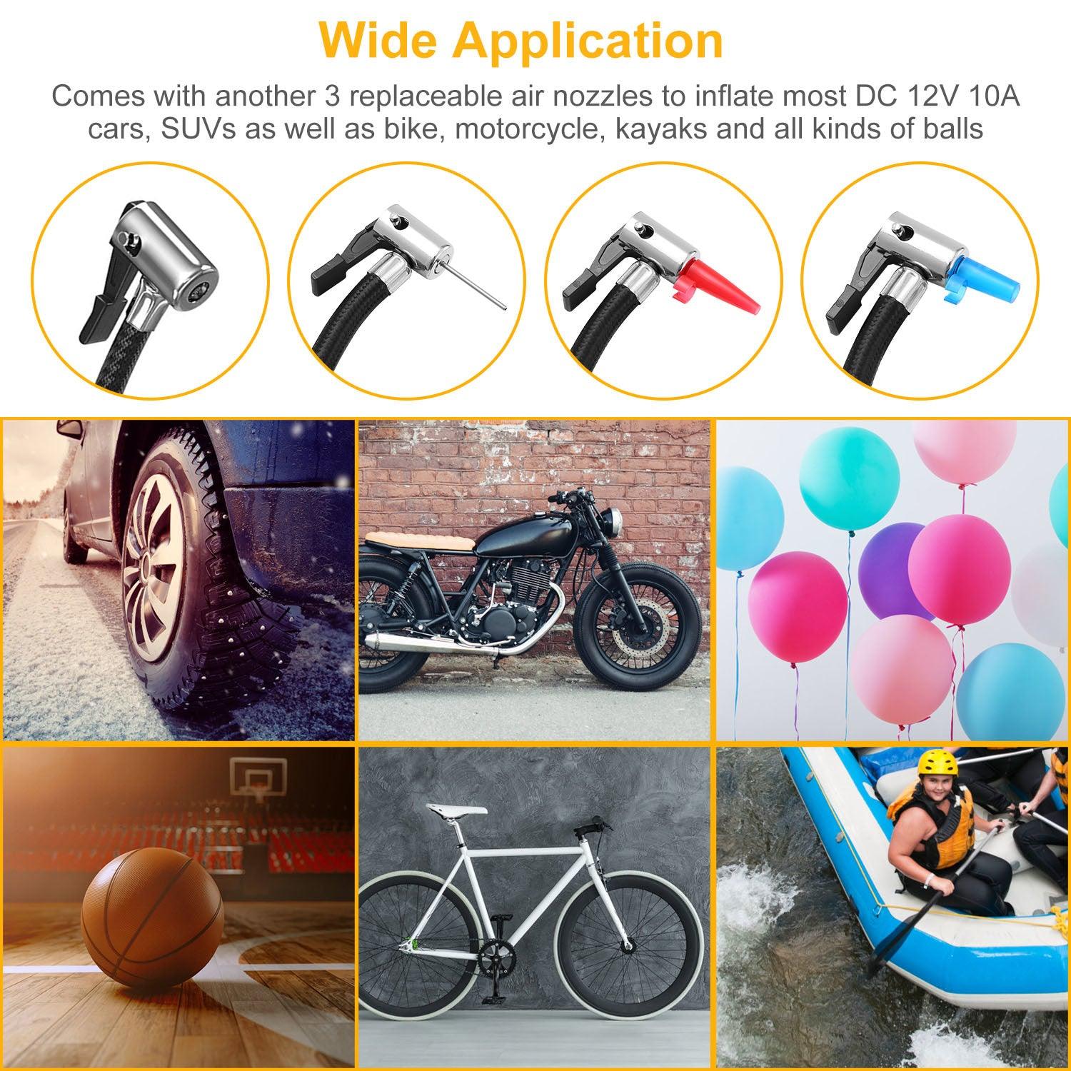LazyPro CT3 Car Tire Air Pump Portable Air Compressor Pump DC 12V Car Tire Inflator Pump For Bicycle Motorcycle w/ Pointer - Lazy Pro