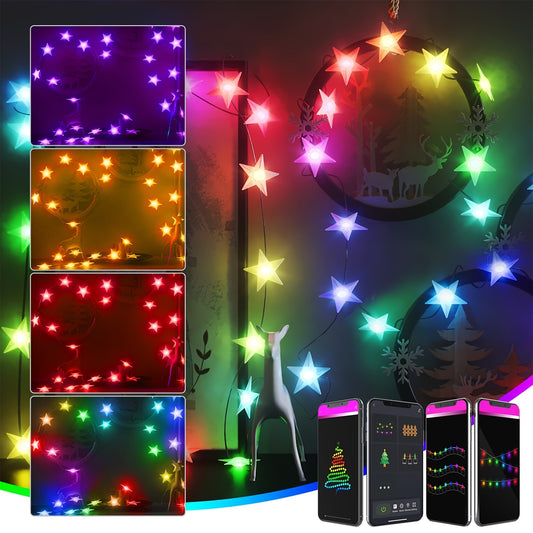 LazyPro Dreamcolor Smart Star String Lights 16.4Ft 25 Stars Christmas String Lights App Control 20 Modes Music Sync RGBIC Twinkle Lights Waterproof For Bedroom Room Party Home Tree Indoor Outdoor Décor