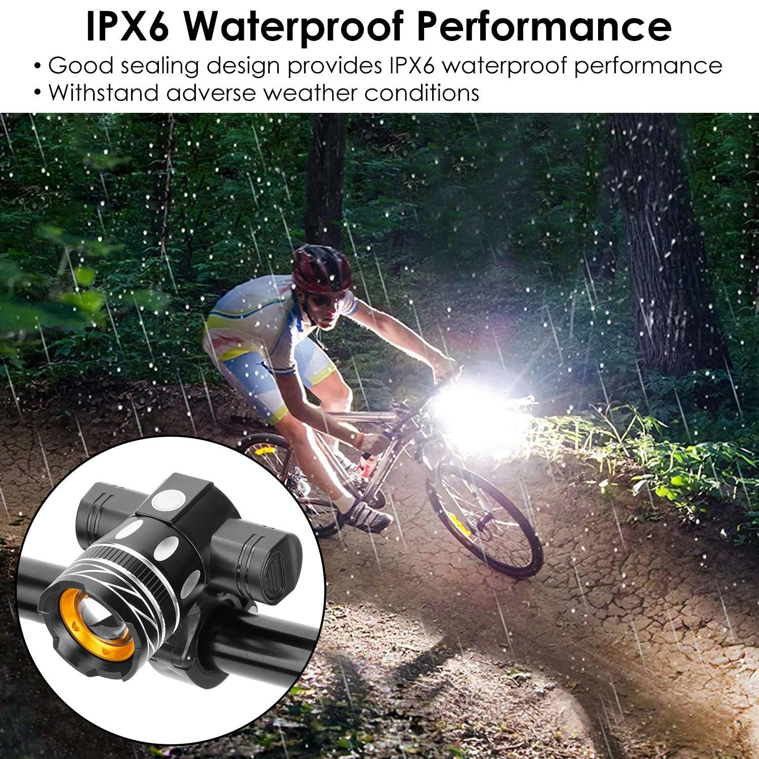 LazyPro Bike Headlight USB Rechargeable LED Bicycle Front Light IPX6 Waterproof Bicycle Headlight Aluminum Alloy Shell Bike Headlight - Lazy Pro