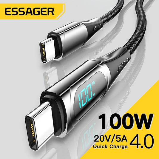 LazyPro Essager C To C 100W/5A PD Fast Charging Charger Wire Cord For Macbook Xiaomi Samsung Type-C USBC Cable 1M