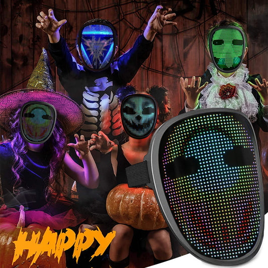 Bluetooth RGB Light Up LED Mask Face-Changing Glowing Mask App Control Mask Halloween Festival Carnival Party Childen Decor Gift