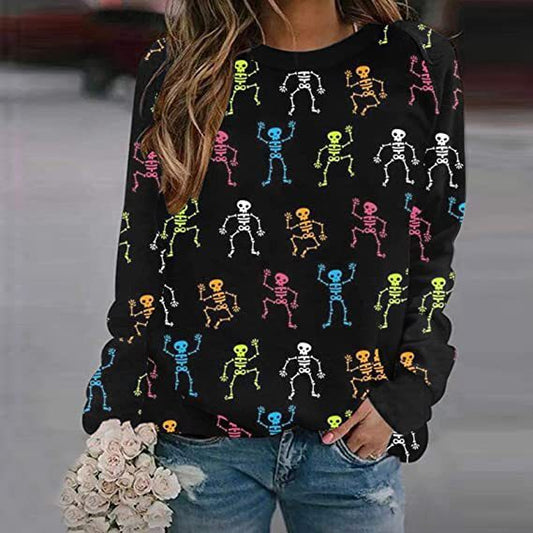 Halloween Women's Skull Print Crew Neck Sweatshirt