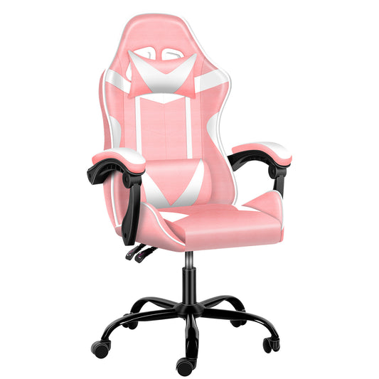 LazyGamer W7 - Racing Video Backrest for Girls and Seat Height Recliner Gaming Office High Back Computer Ergonomic Adjustable Swivel Chair, Without footrest, Pink/White