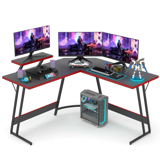 LazyGamer™ C1 51-Inch L-Shaped Gaming Desk with Monitor Riser - Black
