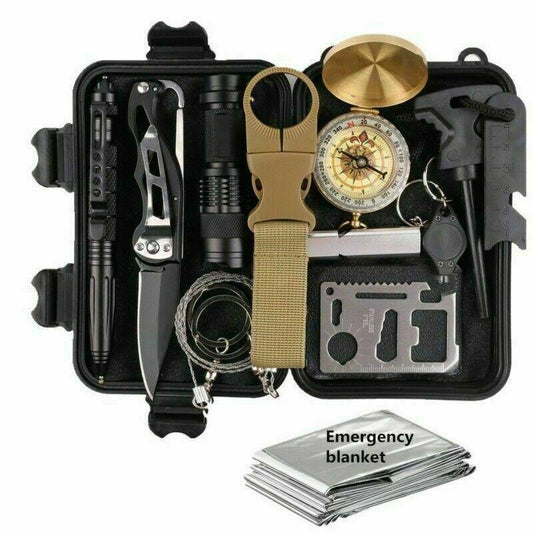 Survivor 14 in 1 Outdoor Emergency Survival Gear Kit Camping Tactical Tools SOS EDC Case