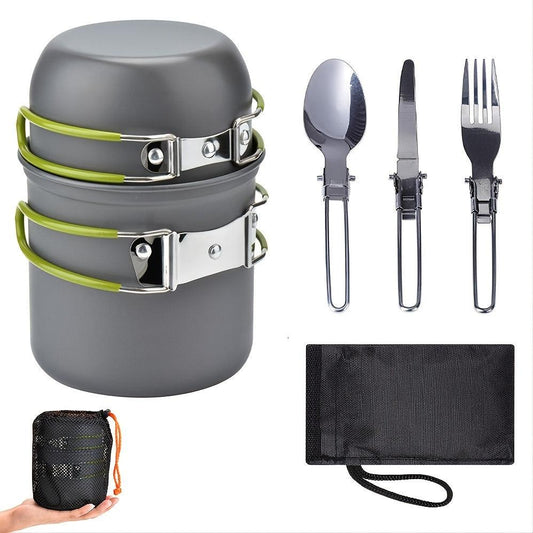 LazyPro Outdoor Portable Cookware Picnic Tableware Cookware Combination Suitable For 1-2 People With A Set Of Cutlery