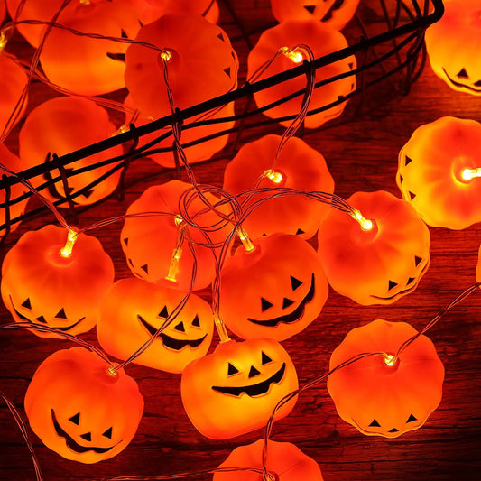 Halloween Pumpkin String Lights, Holiday LED Lights for Indoor Outdoor Decor,30 LED 11.81ft 3D Waterproof Orange Jack-O-Lantern Battery Operated Party Decorations