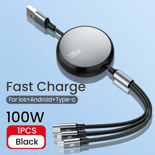 6A 100W 3in1 2in1 Fast USB Cable for Huawei/Honor Retractable Portable 3 in 1 Micro USB Type C Charger Cable For iPhone Samsung