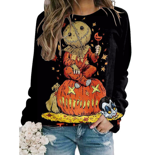 Halloween Women's New Top Pumpkin Print Sweatshirt