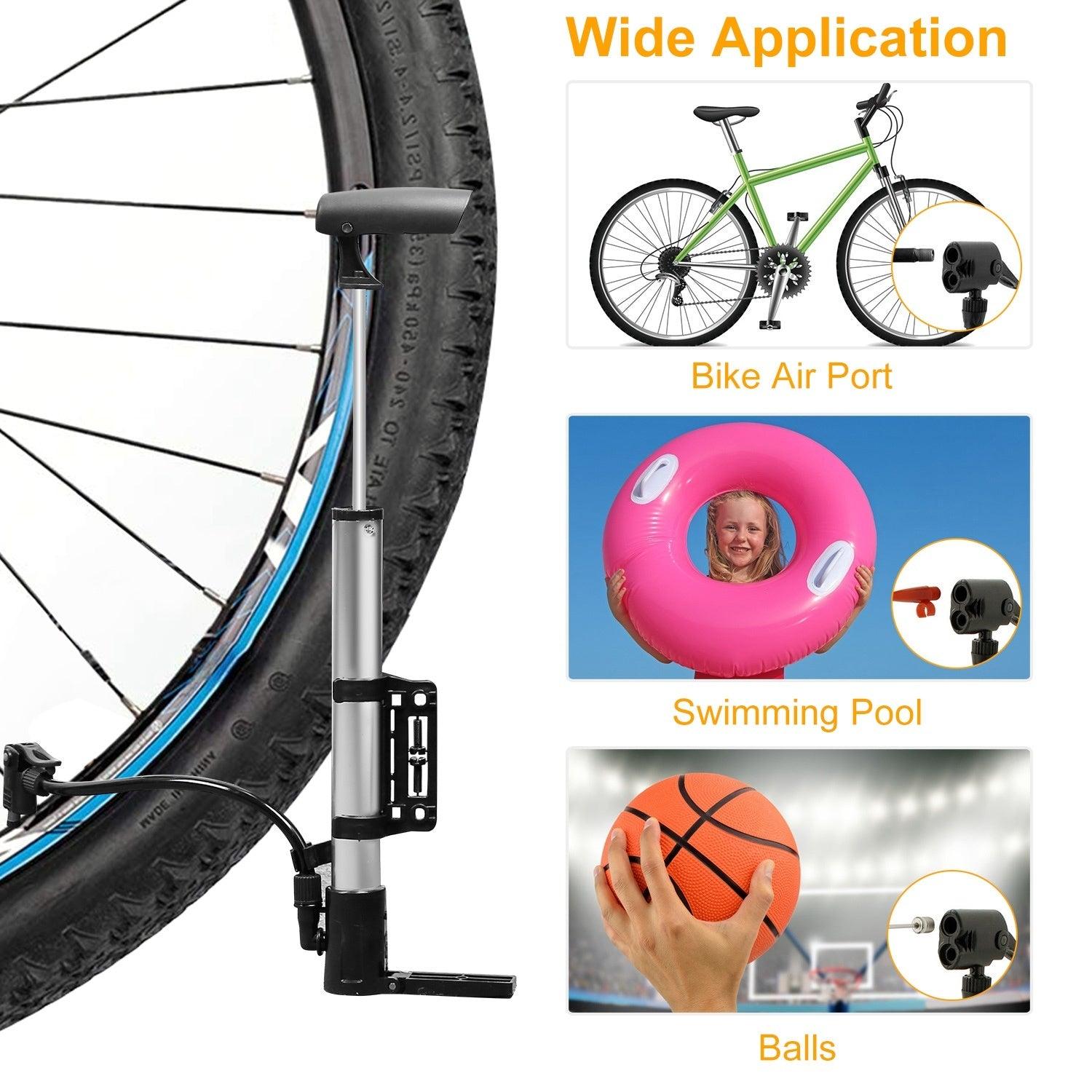 LazyPro MB4 Mini Bike Pump Portable Bicycle Tire Inflator Ball Air Pump w/ Mount Frame For Mountain Road Bike - Lazy Pro