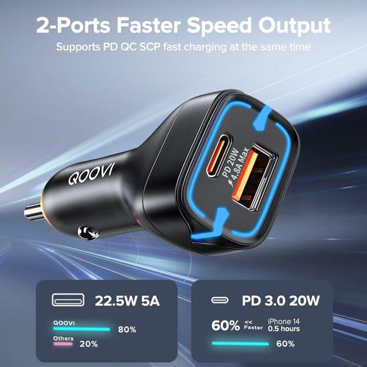 LazyBank 42.5W Car Charger PD Fast Charging For iPhone 14 Pro Quick Charge 3.0 Car Phone Charger For Samsung