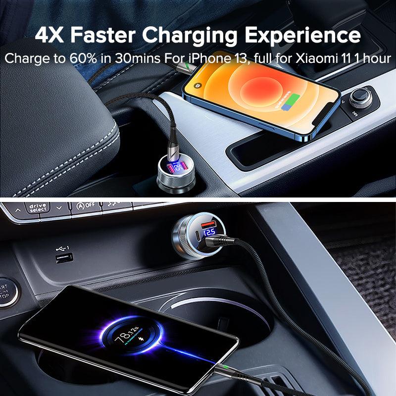 LazyBank 80W Car Charger PD USB Type C Dual Port USB Mobile Phone Fast Charging For iPhone 14 Xiaomi Samsung iPad Laptops Tablets - Lazy Pro