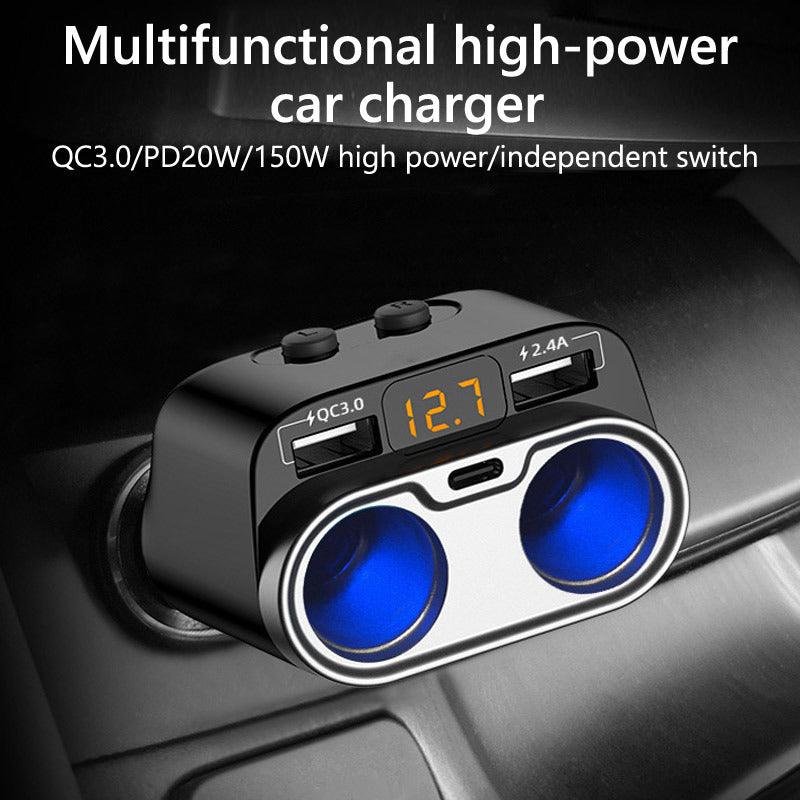 LazyBank Car Cigarette Lighter Socket Splitter QC3.0 Dual USB Fast Charge Type C PD20W Charger Independent Switch Power Adapter - Lazy Pro