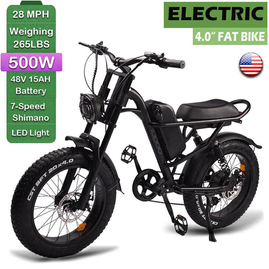 LazyBot 500W 28 MPH Mountain Electric Bicycle Fat Tire 265 lbs