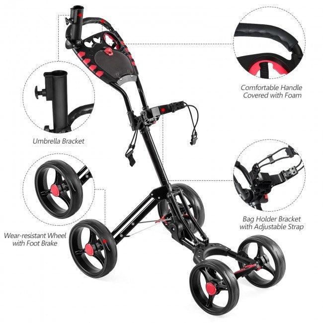 LazyBot GolfMaster All-Terrain Durable Foldable Multi-Wheel Golf Pull Push Cart Trolley - Lazy Pro