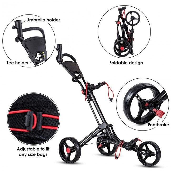 LazyBot GolfMaster All-Terrain Durable Foldable Multi-Wheel Golf Pull Push Cart Trolley - Lazy Pro