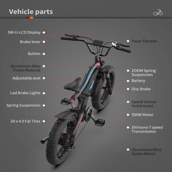 LazyBot S Vail Pro Electric Bicycle 500W Motor 26" Fat Tire 40KM 48V 15Ah - Lazy Pro