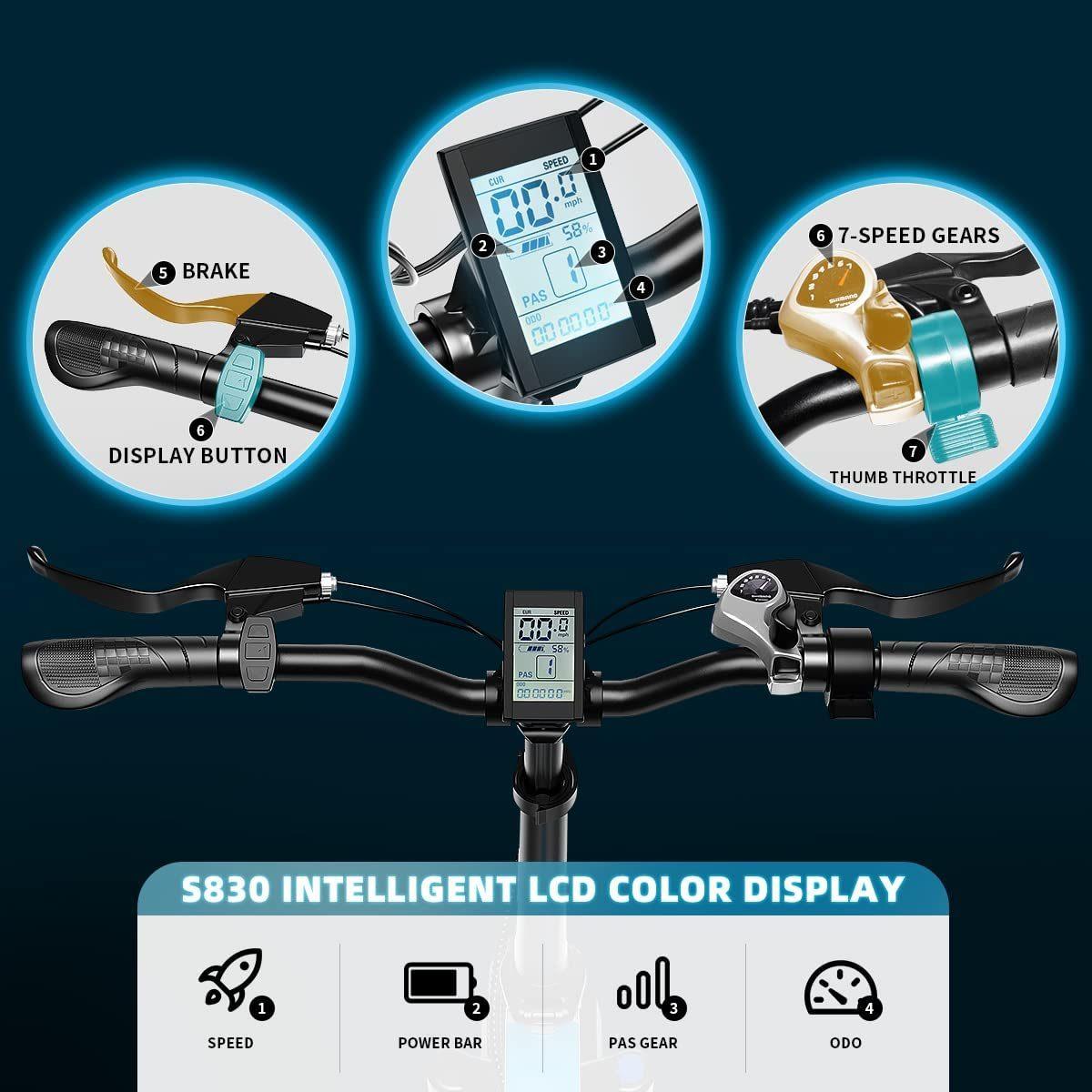 LazyBot™ 20H1F 750W Foldable Electric Bike for Adults with 20'x4'Fat Tire; E Bikes MTB with LG 48V 12.8Ah Battery Shimano 7-Speed Ebike - Lazy Pro