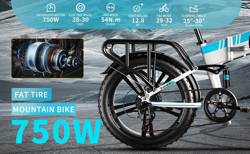 LazyBot™ 20H1F 750W Foldable Electric Bike for Adults with 20'x4'Fat Tire; E Bikes MTB with LG 48V 12.8Ah Battery Shimano 7-Speed Ebike - Lazy Pro