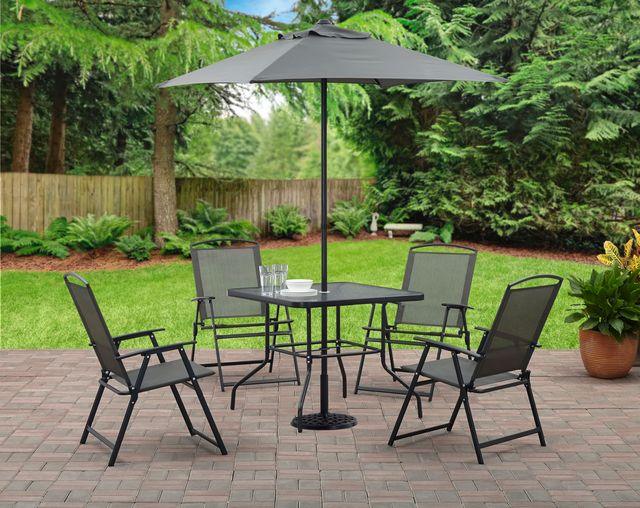 LazyChill™ 6 Piece Patio Dining Set with Umbrella, Outdoor Garden Set with 4 Folding Chairs and Tempered Glass Top Dining Table - Lazy Pro