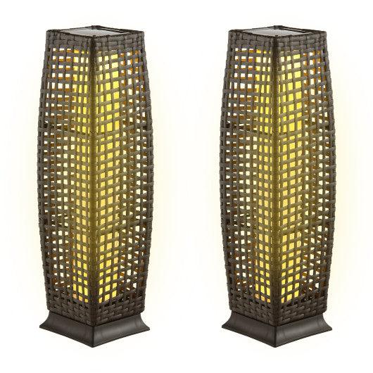 LazyLighting™ 2 Pieces Solar-Powered Square Wicker Floor Lamps with Auto LED Light - Lazy Pro