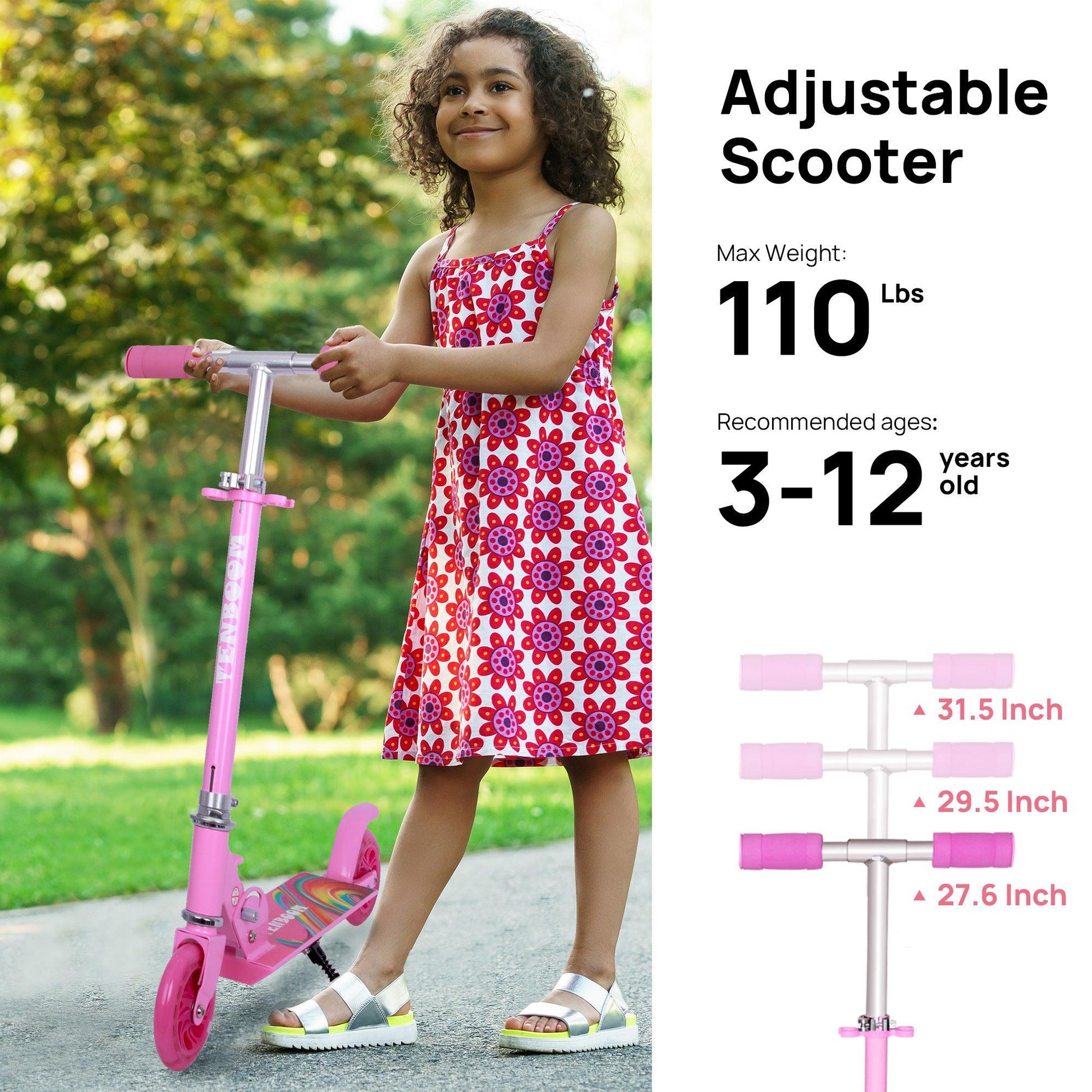 Scooter for Kids Ages 6-12; Light Up Wheels Birthday Gifts Scooters for Kids Girls Boys Ages 3-5; Easy Folding Kids Scooter with 3 Levels Adjustable Handlebar and Rear Brake - Lazy Pro