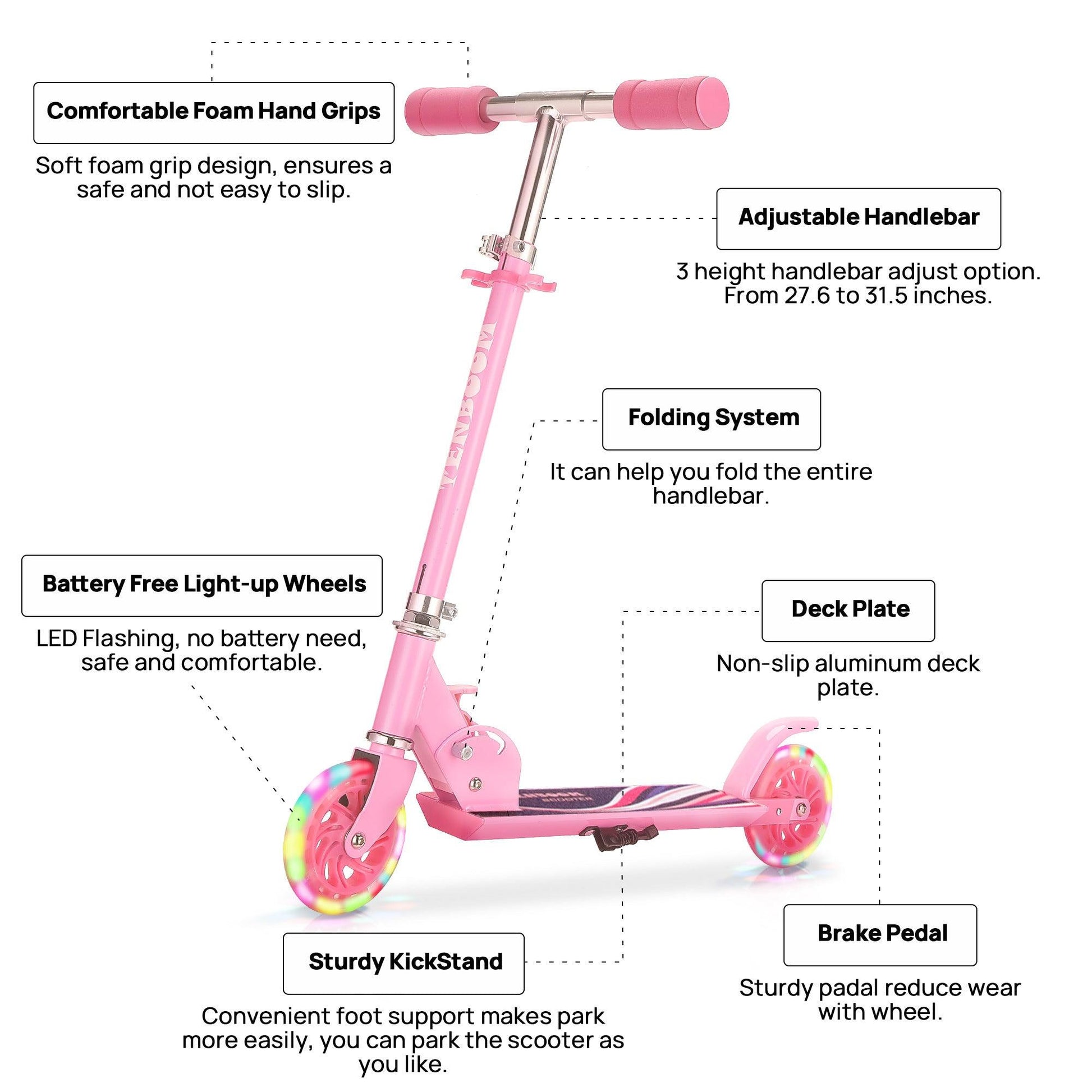 Scooter for Kids Ages 6-12; Light Up Wheels Birthday Gifts Scooters for Kids Girls Boys Ages 3-5; Easy Folding Kids Scooter with 3 Levels Adjustable Handlebar and Rear Brake - Lazy Pro